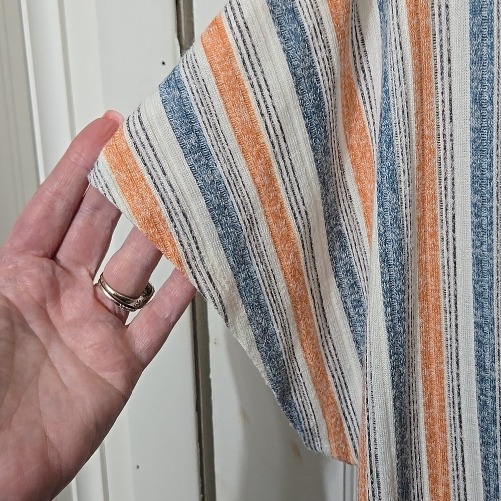 Blue Mood Women's Striped Button-Down Top Tie Waist Blue and Orange 2X - Picture 4 of 5